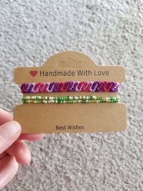 Handcrafted Red and Purple friendship wavy Bracelet set